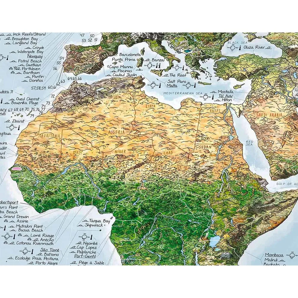 Awesome Maps Surftrip Green Edition Best Surf Beaches Of The World Green Edition Karte, One size
