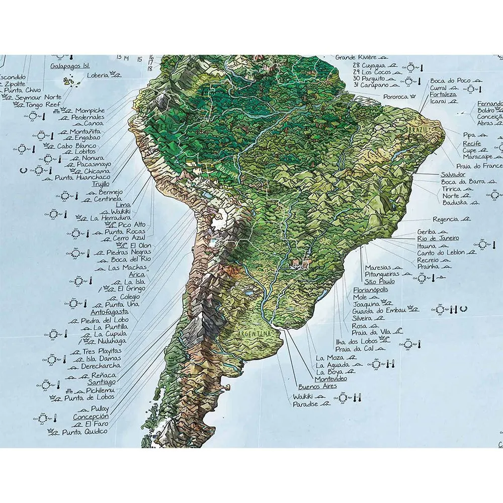 Awesome Maps Surftrip Green Edition Best Surf Beaches Of The World Green Edition Karte, One size