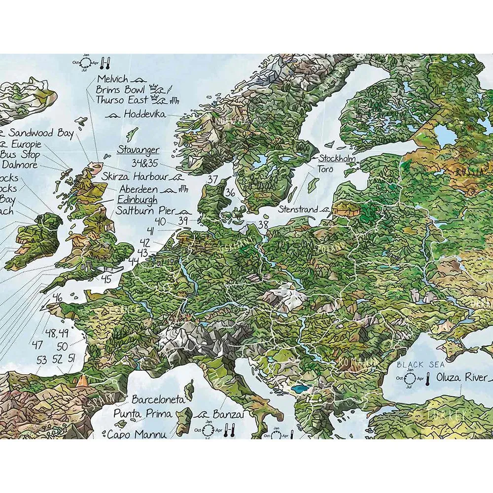Awesome Maps Surftrip Green Edition Best Surf Beaches Of The World Green Edition Karte, One size