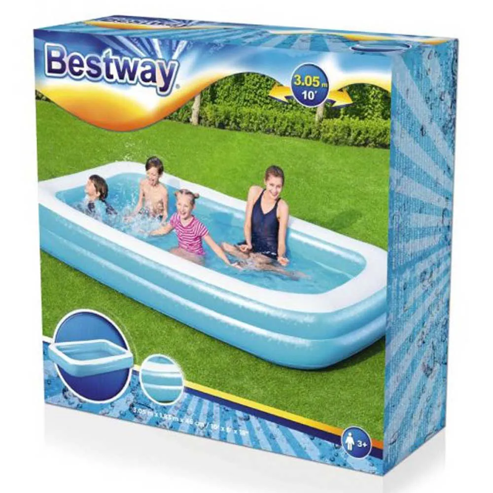 Bestway 305x183x46 Cm Rechteckiges Aufblasbares Schwimmbad, Blue / white, 850L