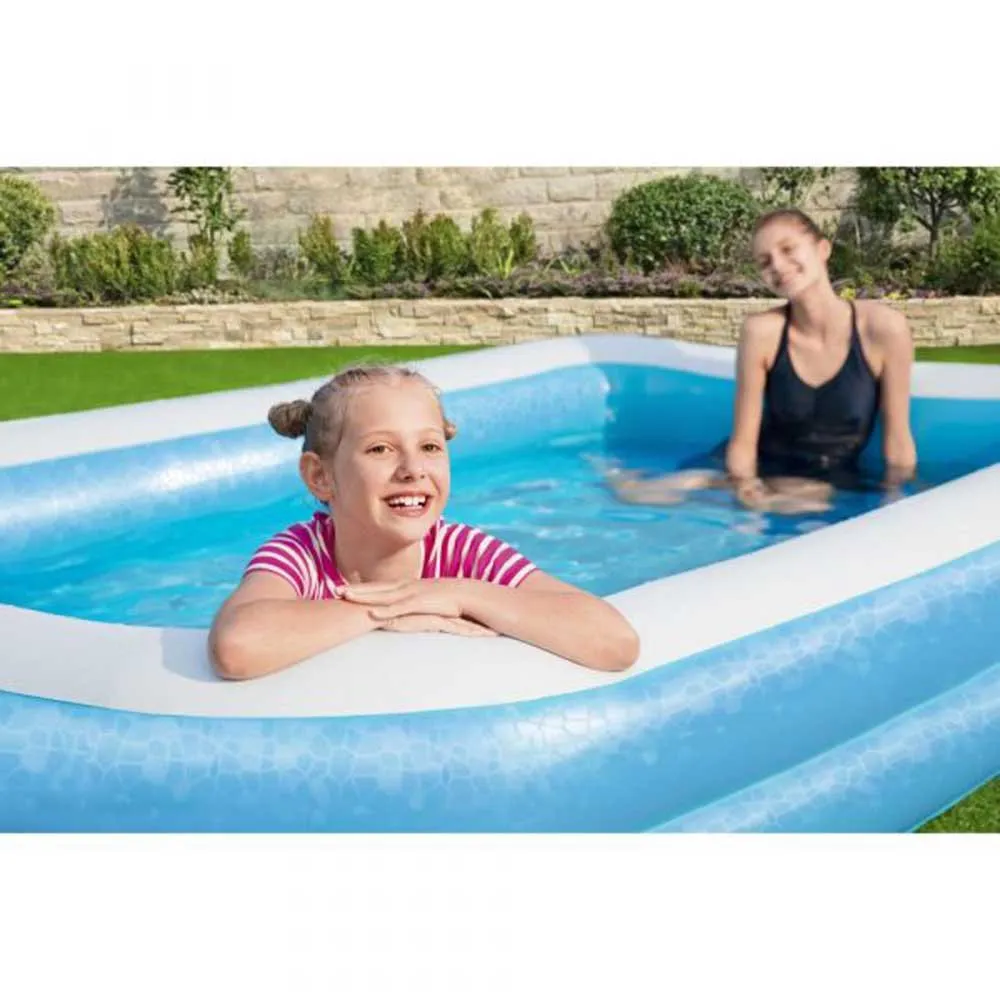Bestway 305x183x46 Cm Rechteckiges Aufblasbares Schwimmbad, Blue / white, 850L