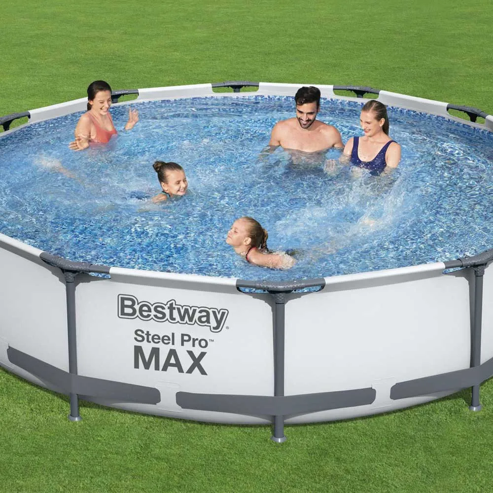 Bestway 56416 Steel Pro Max Ø366x76cm Runder Rohrpool, White / grey / blue, 6473L Bestway 56416 Steel Pro Max Ø366x76cm Runder Rohrpool, White / grey / blue, 6473L