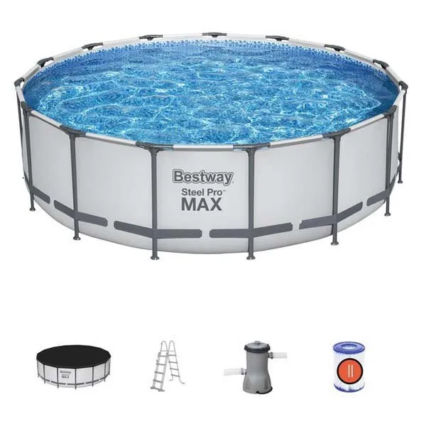 Bestway 56438 Steel Pro Max Ø457x122cm Runder Rohrpool, White / grey / blue, 16015L