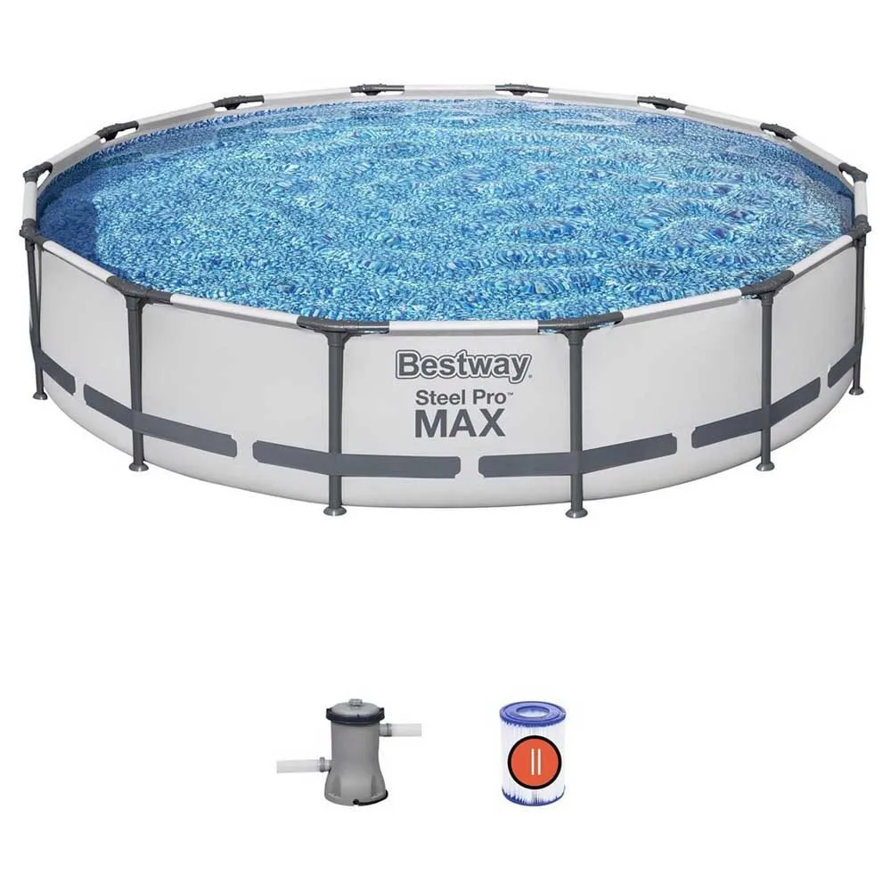 Bestway 56595 Steel Pro Ø427x84cm Runder Rohrpool unisex, White / grey / blue, 10220L