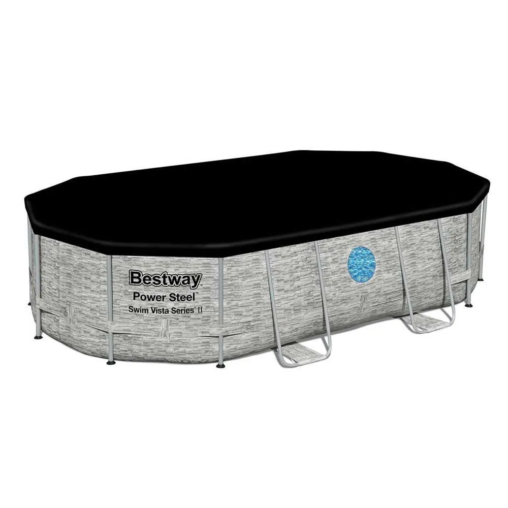 Bestway 56946 Power Steel Swim Vista 488x305x107cm Ovales Rohrpool, Grey / blue, 10949L Bestway 56946 Power Steel Swim Vista 488x305x107cm Ovales Rohrpool, Grey / blue, 10949L