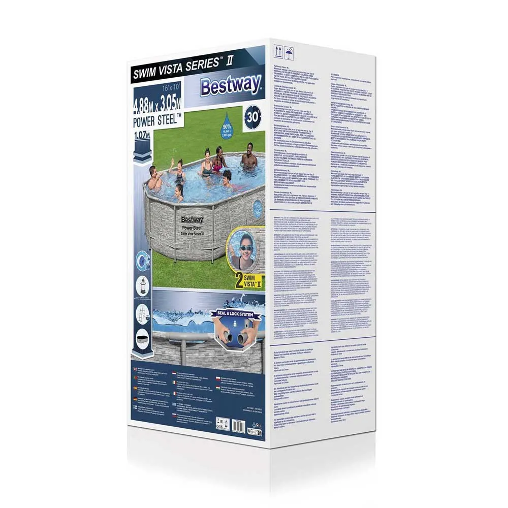 Bestway 56946 Power Steel Swim Vista 488x305x107cm Ovales Rohrpool, Grey / blue, 10949L Bestway 56946 Power Steel Swim Vista 488x305x107cm Ovales Rohrpool, Grey / blue, 10949L