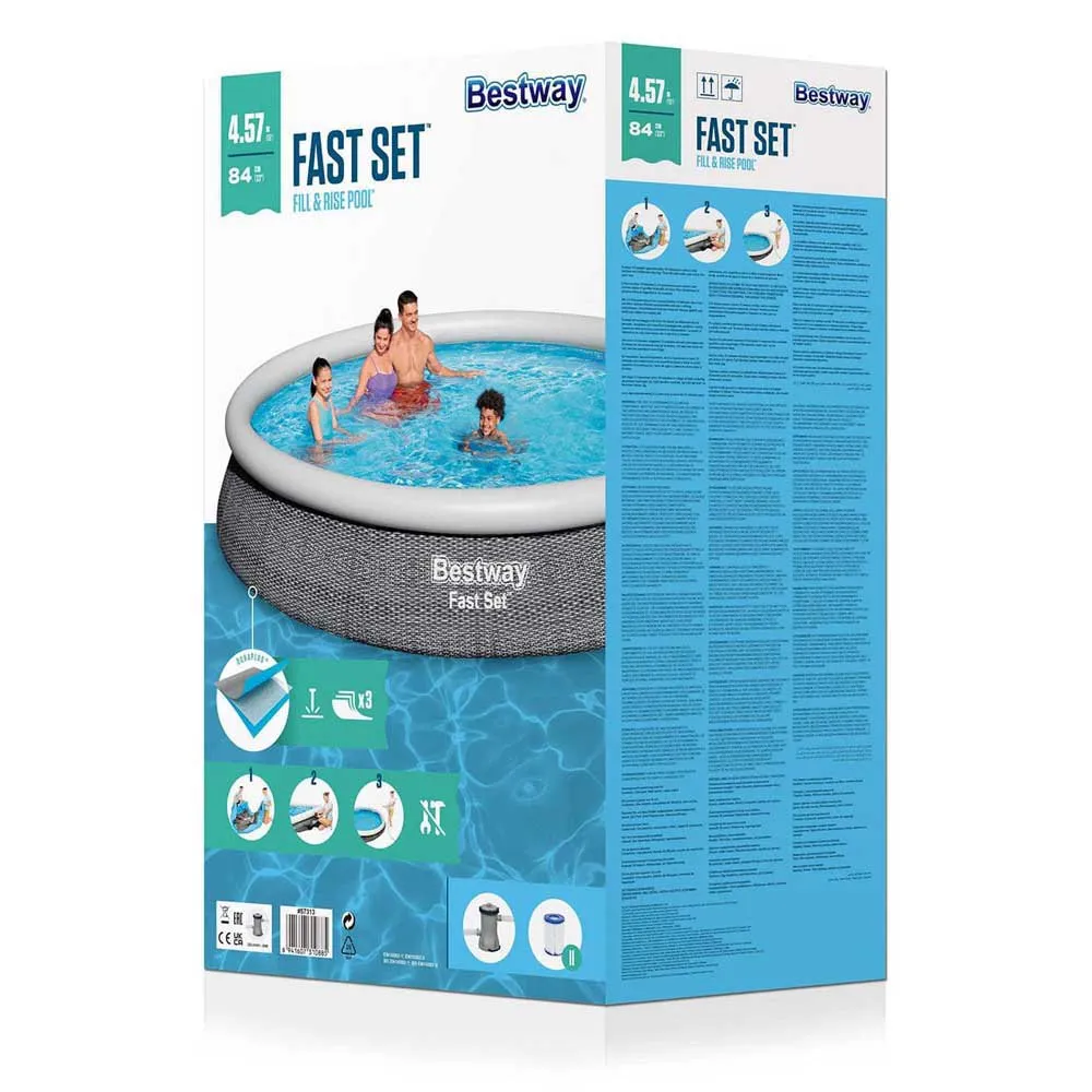 Bestway 57313 Fast Set Rattan Ø457x84cm Runder Aufblasbarer Pool, Blue, 9677L Bestway 57313 Fast Set Rattan Ø457x84cm Runder Aufblasbarer Pool, Blue, 9677L