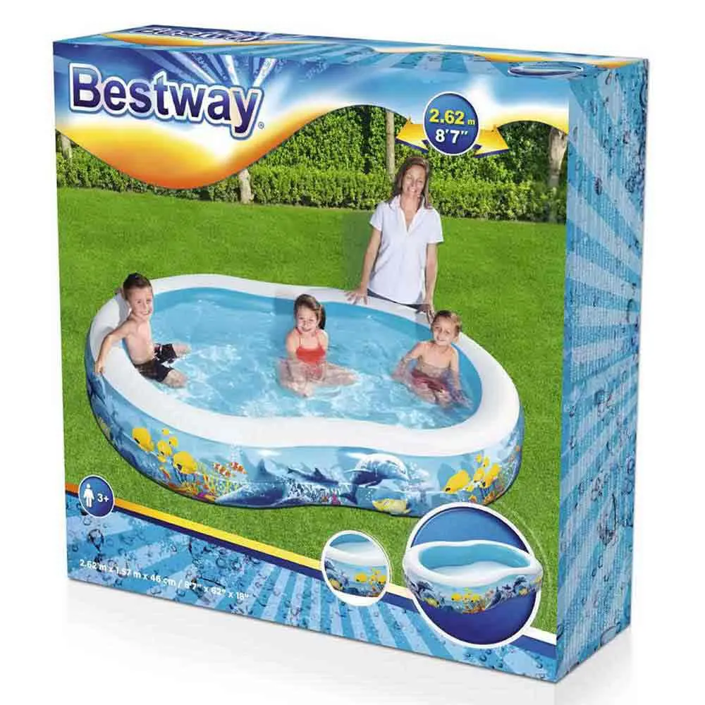 Bestway Family 262x157x46 Cm Ovaler Aufblasbarer Pool, Blue / white, 544L Bestway Family 262x157x46 Cm Ovaler Aufblasbarer Pool, Blue / white, 544L