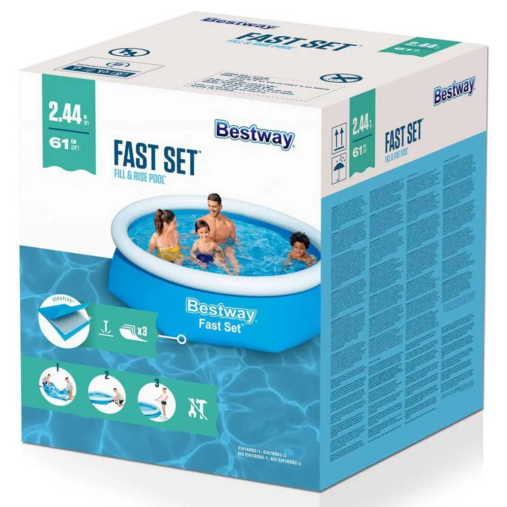 Bestway Fast Set 244x61 Cm Runder Aufblasbarer Pool, Blue / white, 1880L Bestway Fast Set 244x61 Cm Runder Aufblasbarer Pool, Blue / white, 1880L