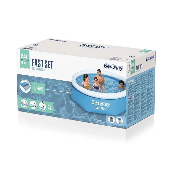 Bestway Fast Set Ø 244x61 Cm Runder Aufblasbarer Pool, Blue, 1880L Bestway Fast Set Ø 244x61 Cm Runder Aufblasbarer Pool, Blue, 1880L