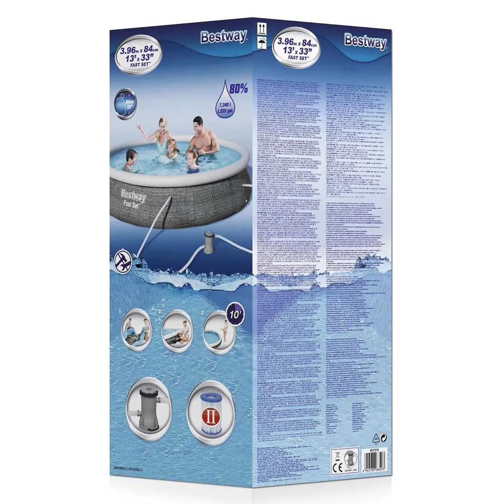 Bestway Fast Set Rattan 396x84 Cm Runder Aufblasbarer Pool, Grey, 7340L Bestway Fast Set Rattan 396x84 Cm Runder Aufblasbarer Pool, Grey, 7340L
