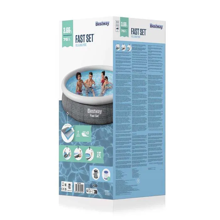 Bestway Fast Set Rattan Ø 366x76 Cm Runder Aufblasbarer Pool, Grey / blue, 5377L Bestway Fast Set Rattan Ø 366x76 Cm Runder Aufblasbarer Pool, Grey / blue, 5377L