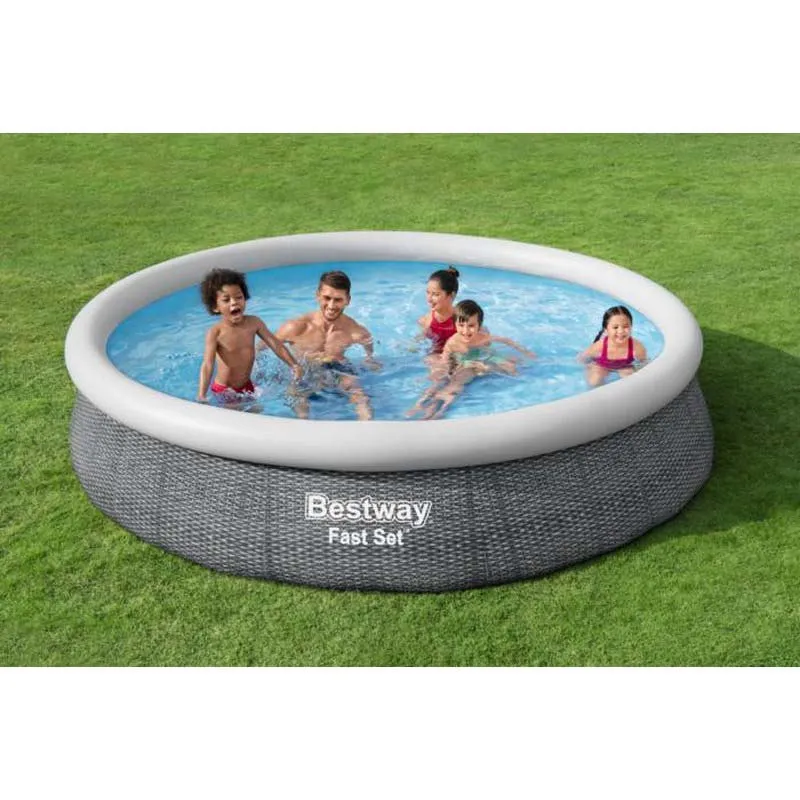 Bestway Fast Set Rattan Ø 366x76 Cm Runder Aufblasbarer Pool, Grey / blue, 5377L Bestway Fast Set Rattan Ø 366x76 Cm Runder Aufblasbarer Pool, Grey / blue, 5377L