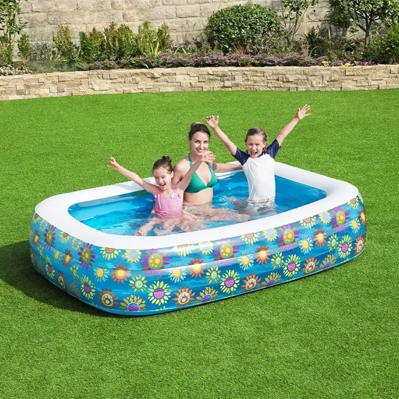 Bestway Flower Rechteckiges Aufblasbares Schwimmbad, Blue / white / multicolor, 229 x 152 x 56cm Bestway Flower Rechteckiges Aufblasbares Schwimmbad, Blue / white / multicolor, 229 x 152 x 56cm