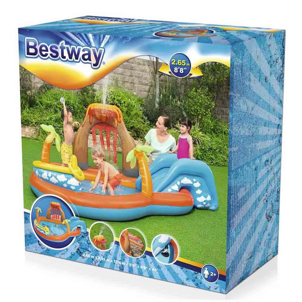 Bestway Lava Lagoon 265x265x104 Cm Ovales Aufblasbares Planschbecken, Orange / blue, 208L Bestway Lava Lagoon 265x265x104 Cm Ovales Aufblasbares Planschbecken, Orange / blue, 208L