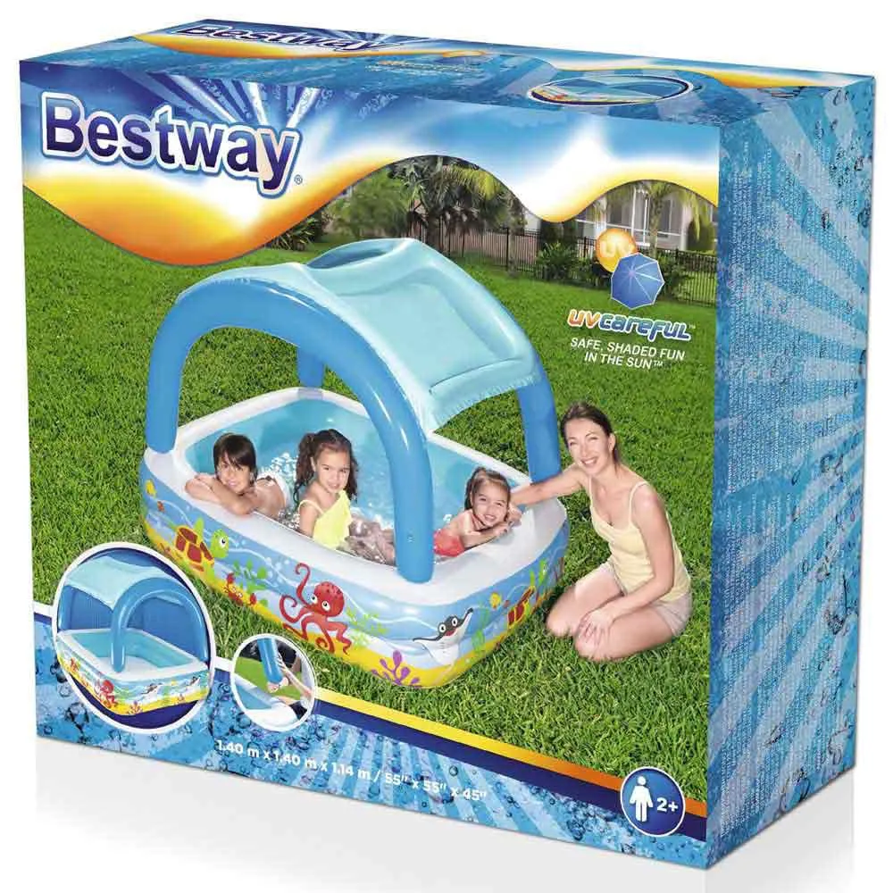 Bestway Mit Markise Quadratischer Aufblasbarer Pool 147x147x122 Cm, Multicolour, 265L Bestway Mit Markise Quadratischer Aufblasbarer Pool 147x147x122 Cm, Multicolour, 265L