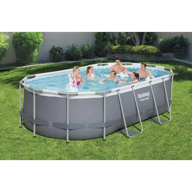 Bestway Power Steel 427x250x100 Cm Stahl Ovaler Poolrahmen Oberirdisch, Grey / blue, 7250L Bestway Power Steel 427x250x100 Cm Stahl Ovaler Poolrahmen Oberirdisch, Grey / blue, 7250L