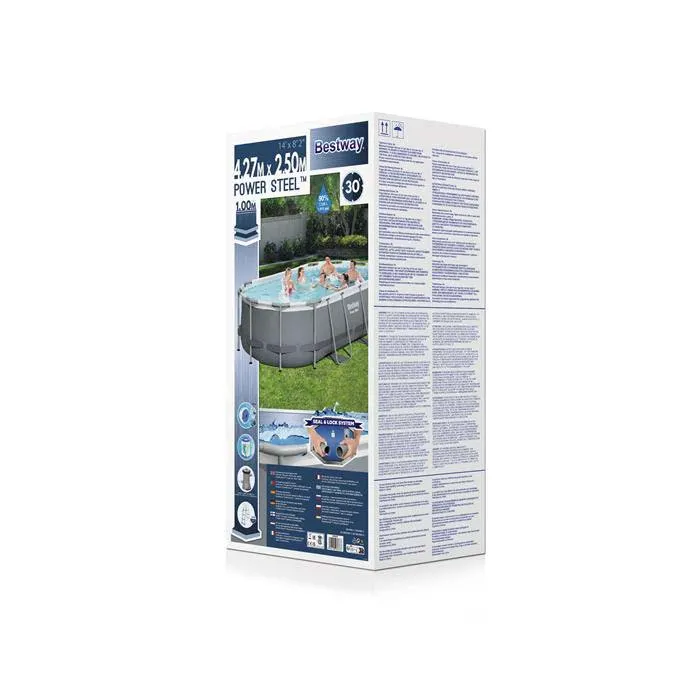 Bestway Power Steel 427x250x100 Cm Stahl Ovaler Poolrahmen Oberirdisch, Grey / blue, 7250L Bestway Power Steel 427x250x100 Cm Stahl Ovaler Poolrahmen Oberirdisch, Grey / blue, 7250L