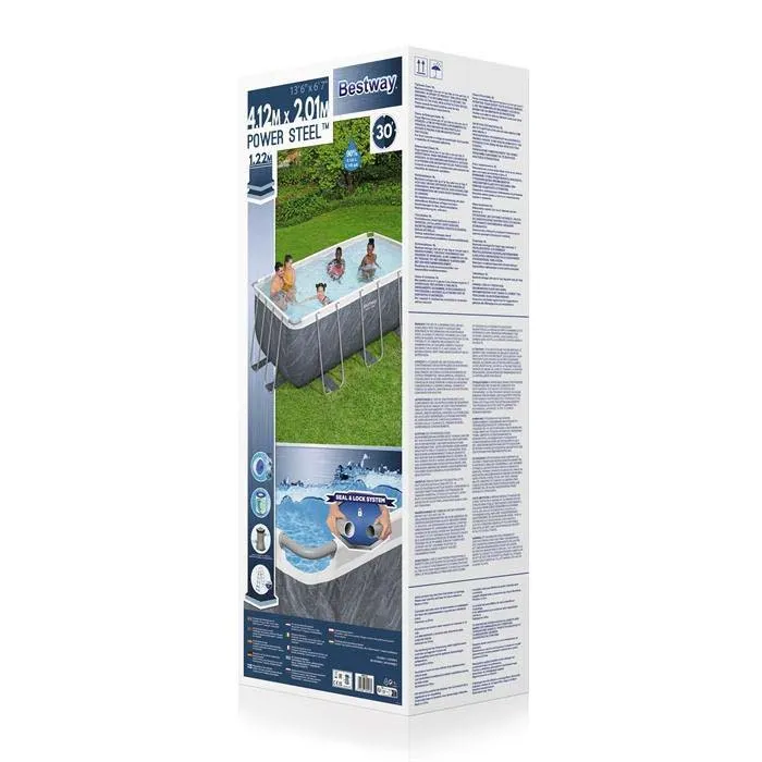 Bestway Power Steel Stone 412x201x122 Cm Stahl Rechteckiger Aufstellpool Mit Rahmen, Grey / blue, 8124L Bestway Power Steel Stone 412x201x122 Cm Stahl Rechteckiger Aufstellpool Mit Rahmen, Grey / blue, 8124L