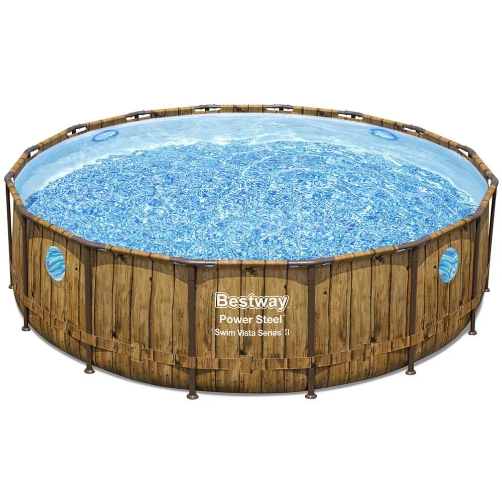 Bestway Power Steel Swim Vista Series Wood Ø 488 X 122 Cm Stahl Runder Aufstellpool, Brown / blue, 19480L Bestway Power Steel Swim Vista Series Wood Ø 488 X 122 Cm Stahl Runder Aufstellpool, Brown / blue, 19480L