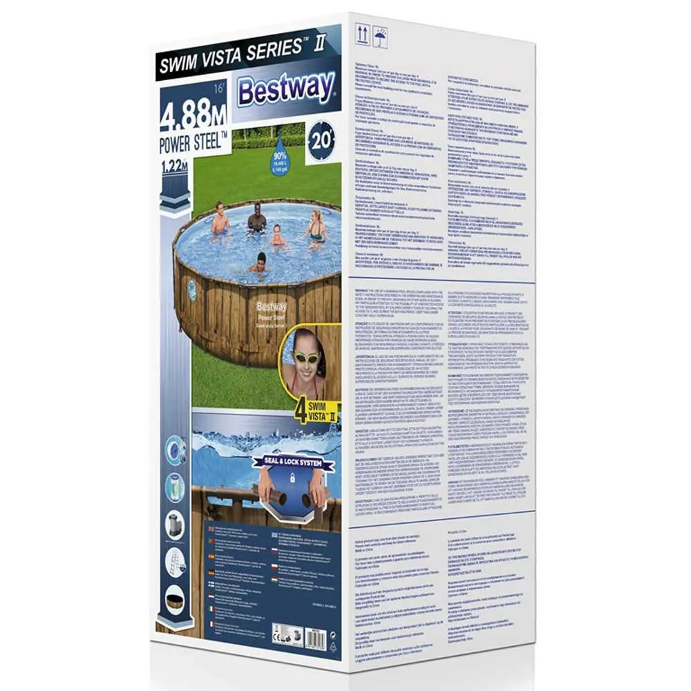 Bestway Power Steel Swim Vista Series Wood Ø 488 X 122 Cm Stahl Runder Aufstellpool, Brown / blue, 19480L Bestway Power Steel Swim Vista Series Wood Ø 488 X 122 Cm Stahl Runder Aufstellpool, Brown / blue, 19480L