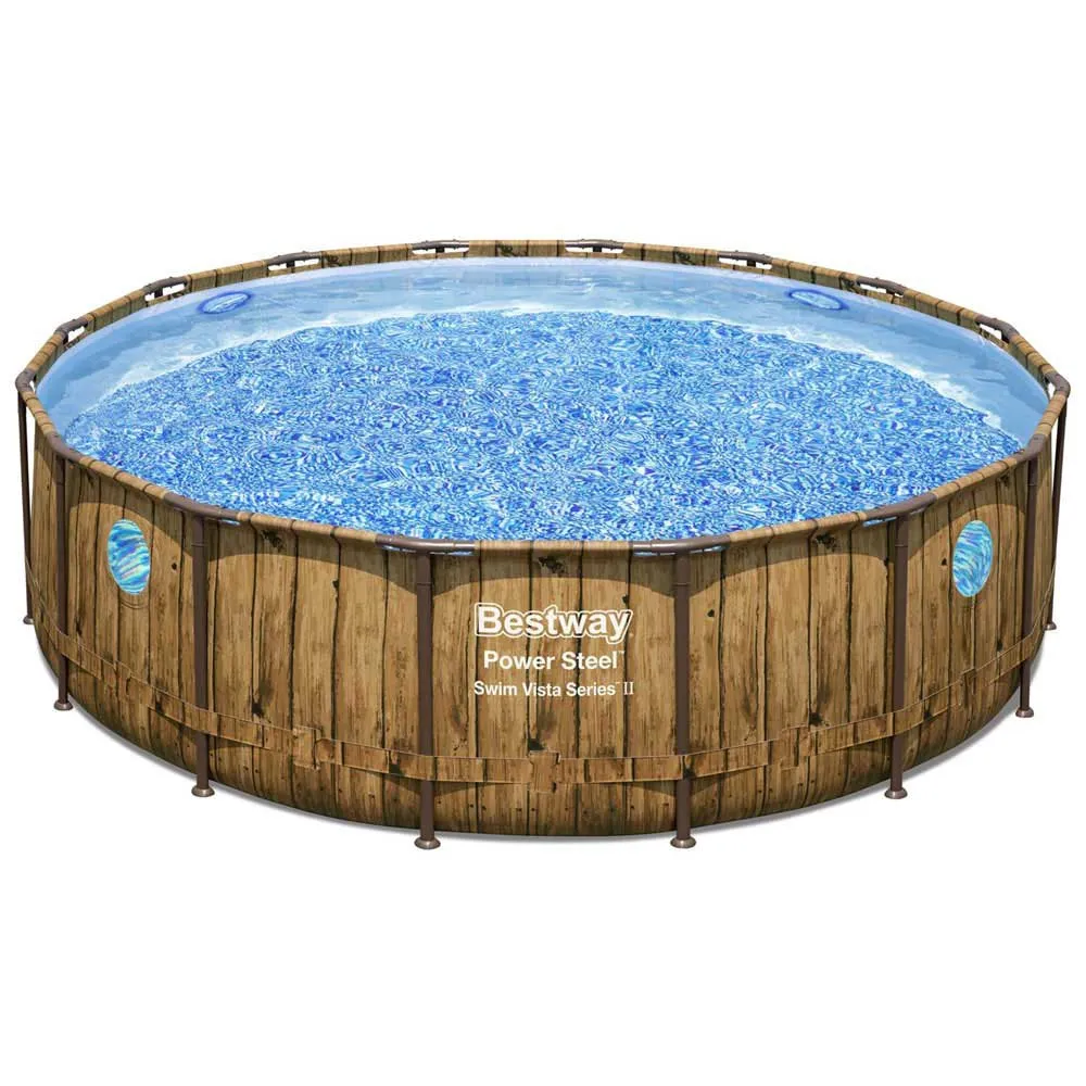 Bestway Power Steel Swim Vista Series Wood Ø 488 X 122 Cm Stahl Runder Aufstellpool, Brown / blue, 19480L Bestway Power Steel Swim Vista Series Wood Ø 488 X 122 Cm Stahl Runder Aufstellpool, Brown / blue, 19480L