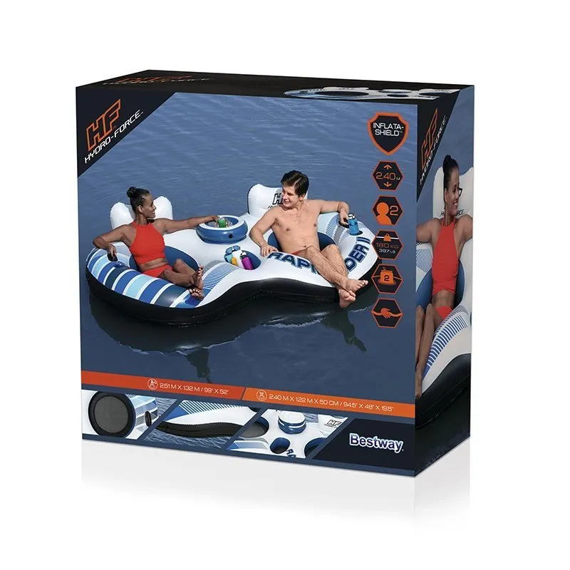 Bestway Rapid Rider Doppelring-schwimmring Mit Griffen, Blue / white, 251 x 132cm Bestway Rapid Rider Doppelring-schwimmring Mit Griffen, Blue / white, 251 x 132cm
