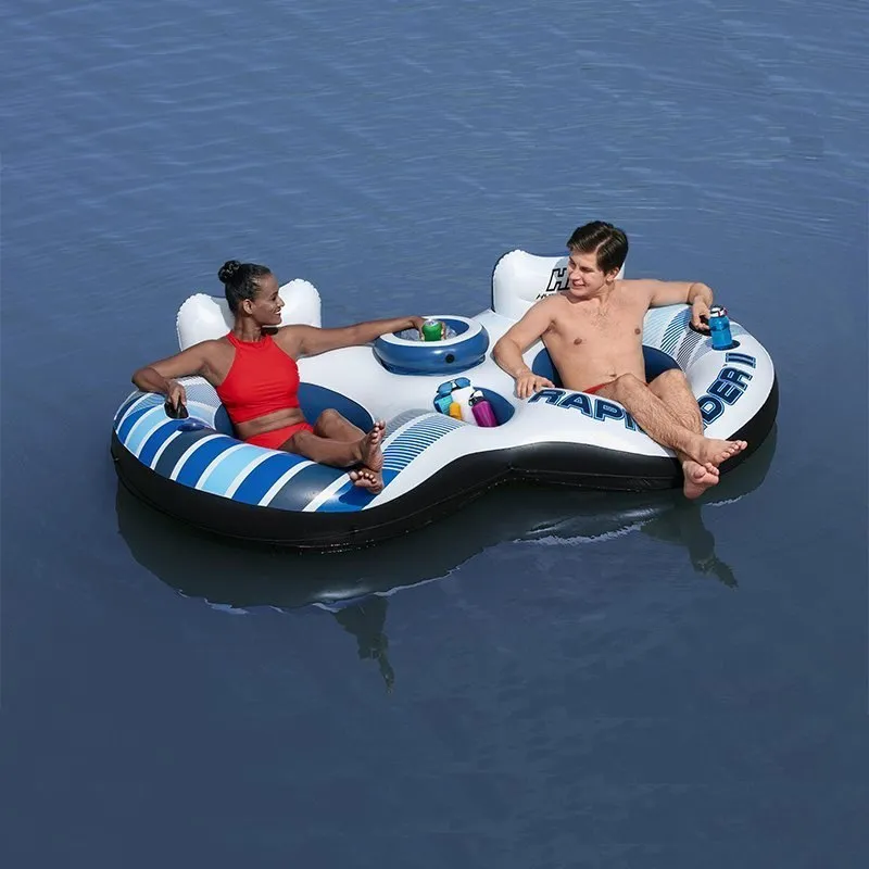 Bestway Rapid Rider Doppelring-schwimmring Mit Griffen, Blue / white, 251 x 132cm Bestway Rapid Rider Doppelring-schwimmring Mit Griffen, Blue / white, 251 x 132cm