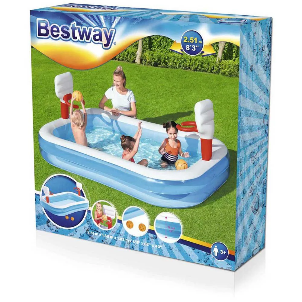 Bestway Rechteckiger Aufblasbarer Basketballpool 254x168x102 Cm, Multicolour, 636L Bestway Rechteckiger Aufblasbarer Basketballpool 254x168x102 Cm, Multicolour, 636L