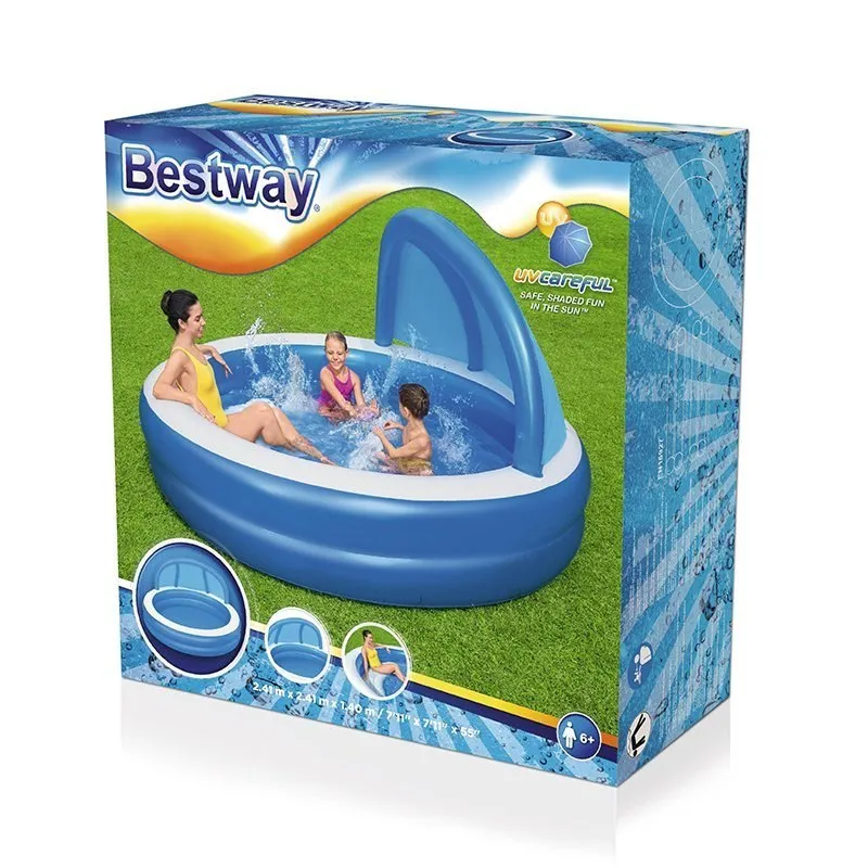 Bestway Runder Aufblasbarer Pool Mit 54337 Litern Und Sonnenschirm, Blue / white, 241 x 241 x 140cm Bestway Runder Aufblasbarer Pool Mit 54337 Litern Und Sonnenschirm, Blue / white, 241 x 241 x 140cm