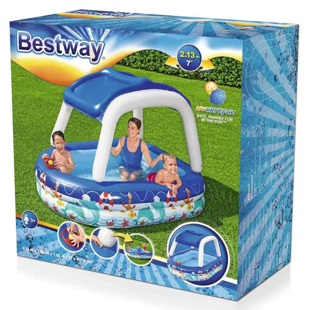 Bestway Sea Captain 213x155x132 Cm Rechteckiges Aufblasbares Schwimmbad, Blue, 282L Bestway Sea Captain 213x155x132 Cm Rechteckiges Aufblasbares Schwimmbad, Blue, 282L