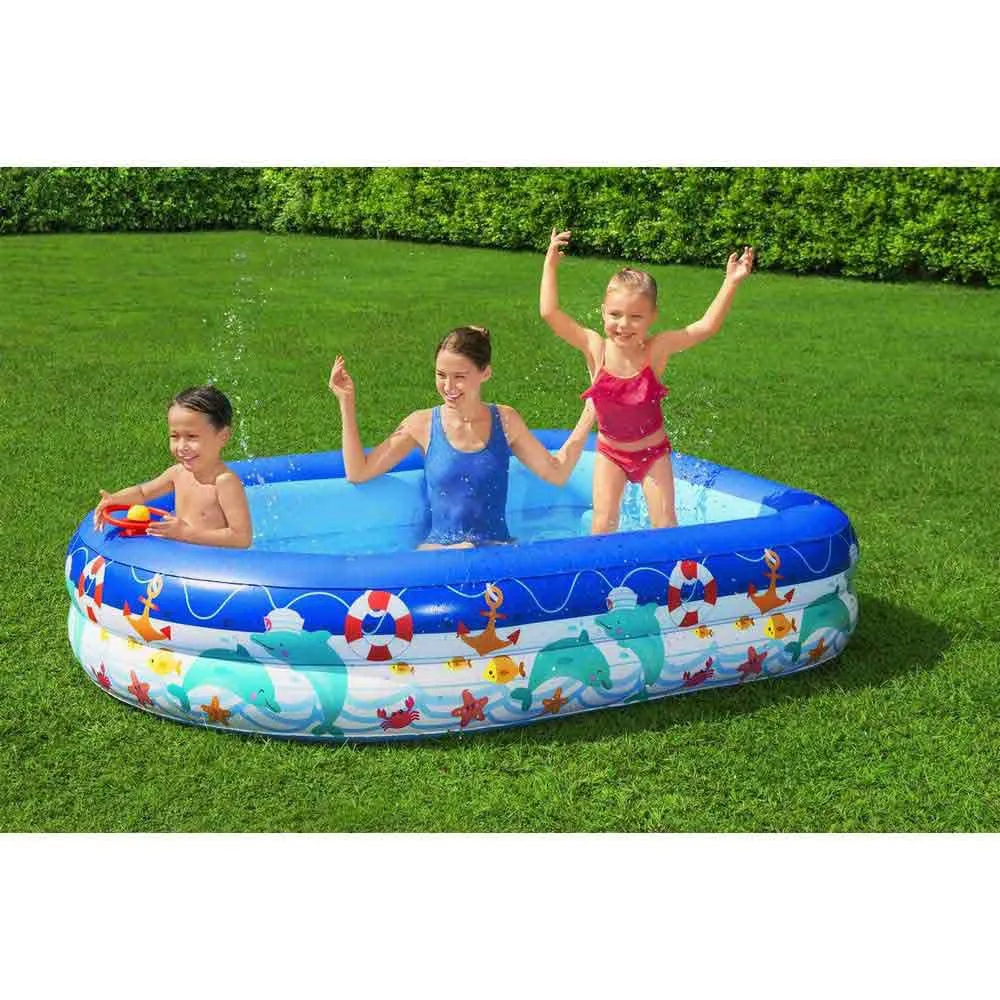 Bestway Sea Captain 213x155x132 Cm Rechteckiges Aufblasbares Schwimmbad, Blue, 282L Bestway Sea Captain 213x155x132 Cm Rechteckiges Aufblasbares Schwimmbad, Blue, 282L