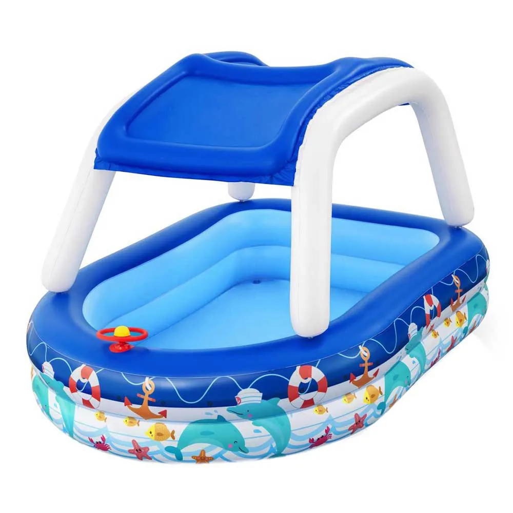 Bestway Sea Captain 213x155x132 Cm Rechteckiges Aufblasbares Schwimmbad, Blue, 282L Bestway Sea Captain 213x155x132 Cm Rechteckiges Aufblasbares Schwimmbad, Blue, 282L