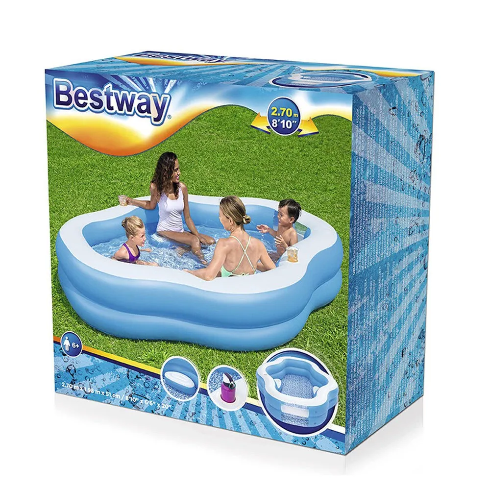 Bestway Splashview 270x198x51 Cm Rechteckiges Aufblasbares Schwimmbad, Blue / white, 821L Bestway Splashview 270x198x51 Cm Rechteckiges Aufblasbares Schwimmbad, Blue / white, 821L