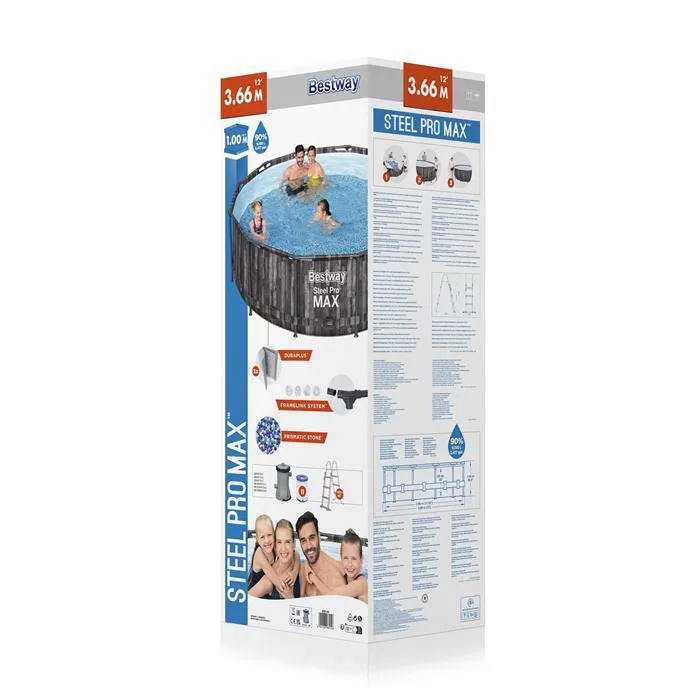 Bestway Steel Pro Max Ø 366x100 Cm Stahl Runder Aufstellpool, Grey / blue, 9150L Bestway Steel Pro Max Ø 366x100 Cm Stahl Runder Aufstellpool, Grey / blue, 9150L
