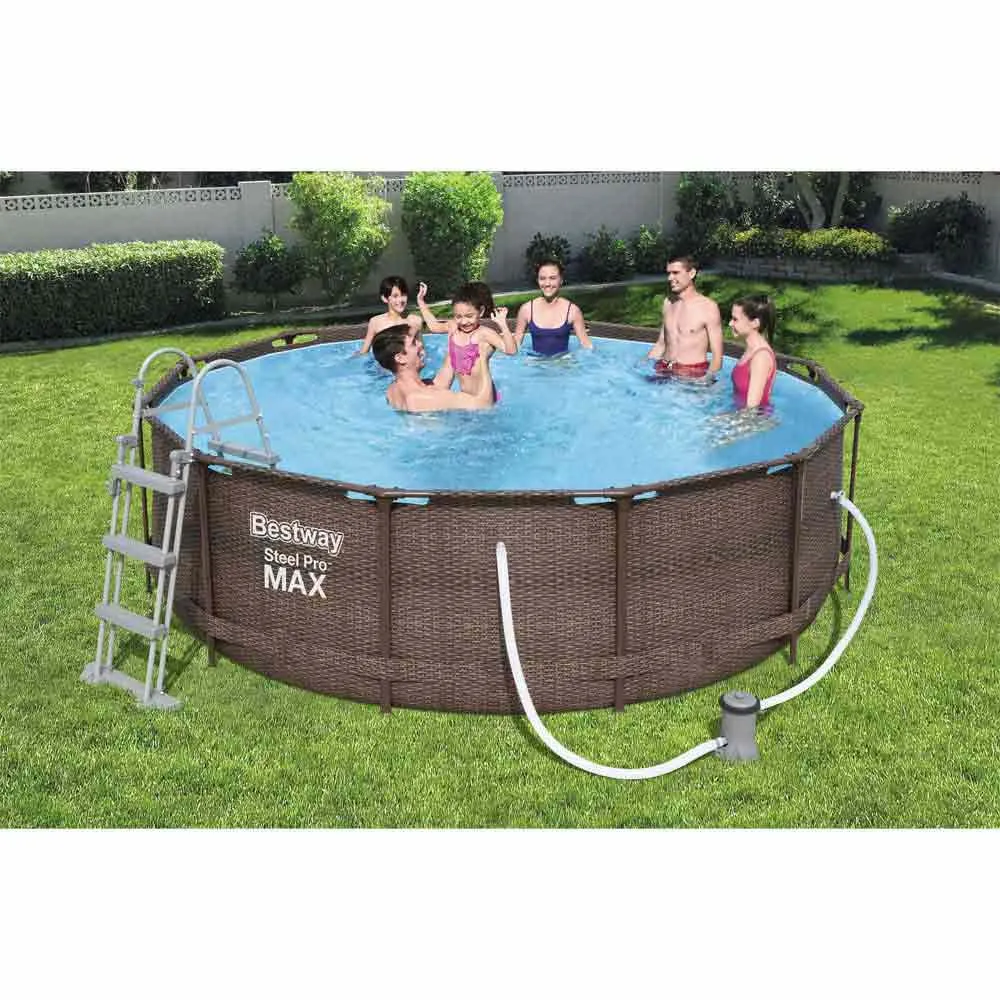 Bestway Steel Pro Max Rattan Ø 366x100 Cm Stahl Runder Aufstellpool, Brown / blue, 9150L Bestway Steel Pro Max Rattan Ø 366x100 Cm Stahl Runder Aufstellpool, Brown / blue, 9150L