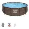 Bestway Steel Pro Max Rattan Ø 366x100 Cm Stahl Runder Aufstellpool, Brown / blue, 9150L