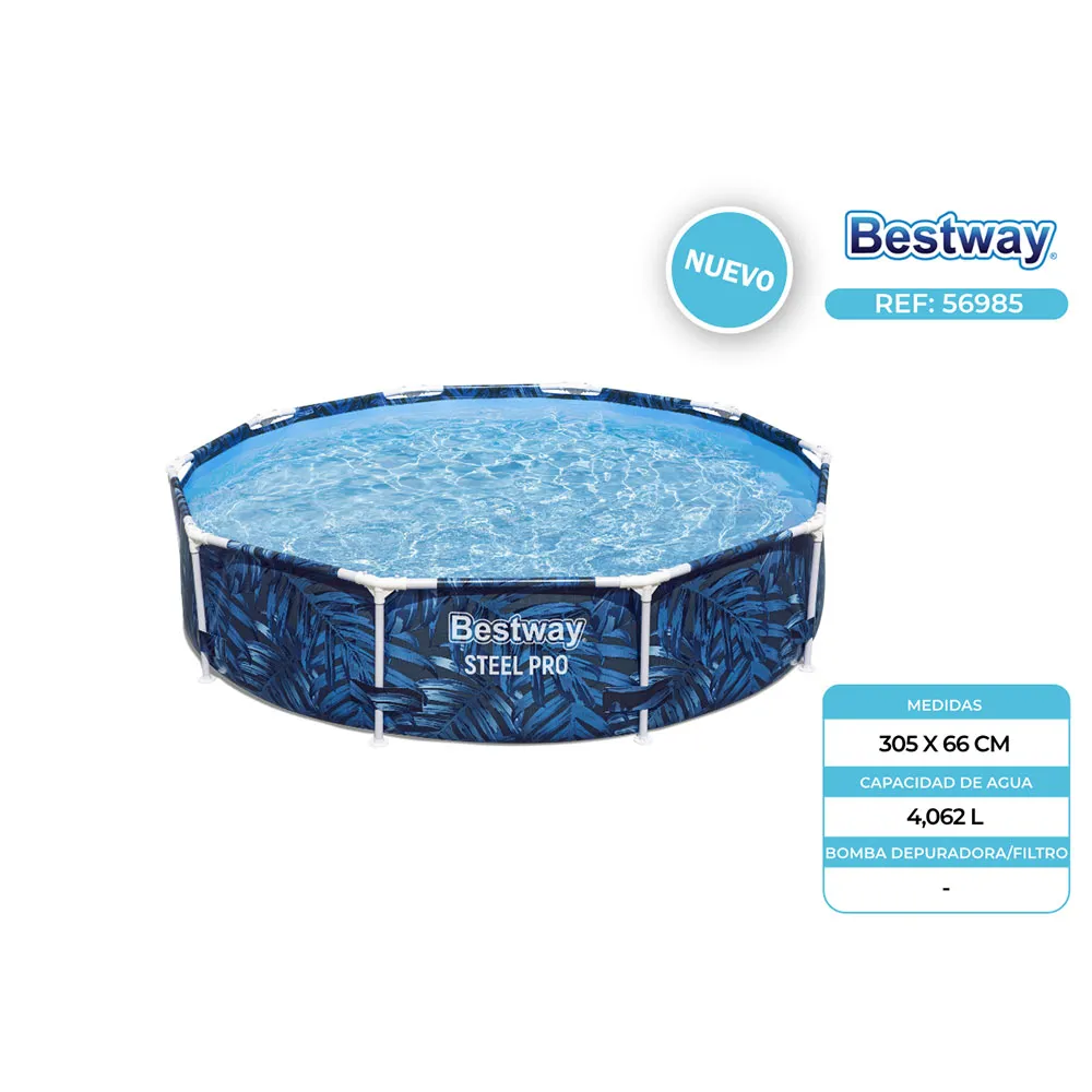 Bestway Steel Pro Tropical Leaf Ø 305x66 Cm Stahl Runder Aufstellpool, Blue, 4062L Bestway Steel Pro Tropical Leaf Ø 305x66 Cm Stahl Runder Aufstellpool, Blue, 4062L