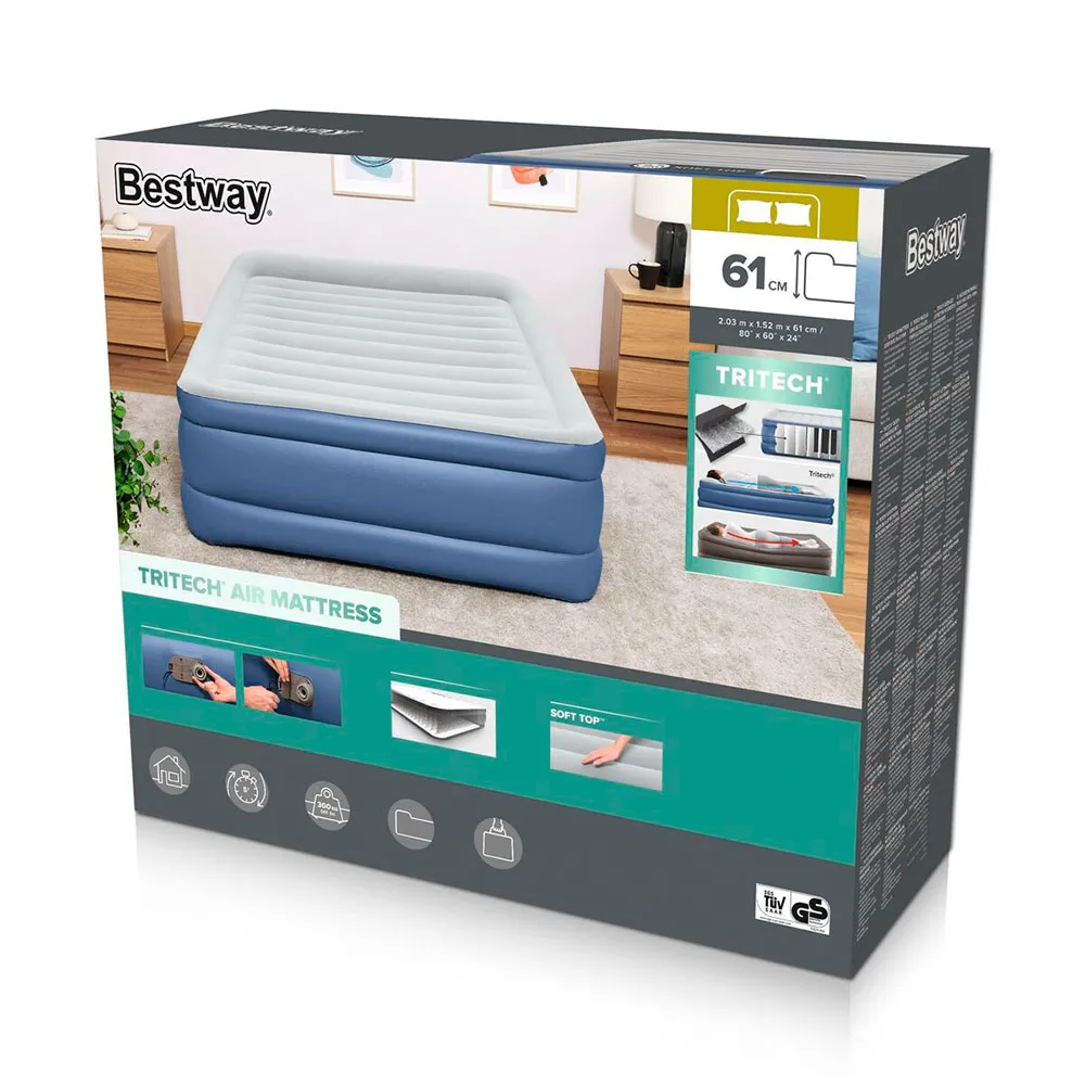 Bestway Tritech Queen Built-in Ac Pump Doppel-luftbett, Blue / grey, 203 x 152 x 61cm Bestway Tritech Queen Built-in Ac Pump Doppel-luftbett, Blue / grey, 203 x 152 x 61cm