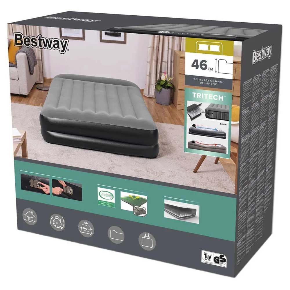 Bestway Tritech Queen Built-in Pump Doppel-luftbett, Grey, 203 x 152 x 46cm Bestway Tritech Queen Built-in Pump Doppel-luftbett, Grey, 203 x 152 x 46cm