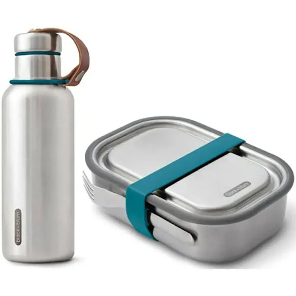 Black+blum Stainless Steel Bottle+ Lunchbox-set, Ocean, One Size Black+blum Stainless Steel Bottle+ Lunchbox-set, Ocean, One Size