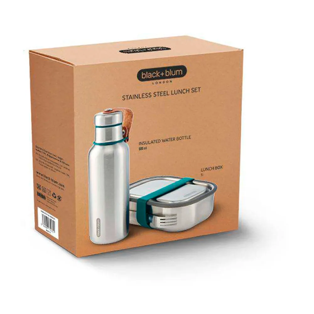 Black+blum Stainless Steel Bottle+ Lunchbox-set, Ocean, One Size Black+blum Stainless Steel Bottle+ Lunchbox-set, Ocean, One Size