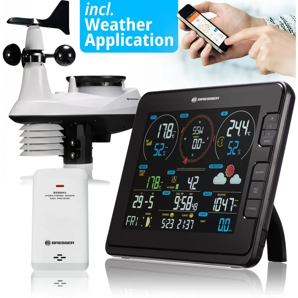 Bresser 7in1 Wifi With Light Intensity And Uv Measurement Function Wsx3001 Cm3lc2 Wetterstation, Black, One Size, EU Plug 220V Bresser 7in1 Wifi With Light Intensity And Uv Measurement Function Wsx3001 Cm3lc2 Wetterstation, Black, One Size, EU Plug 220V