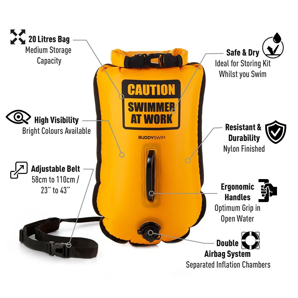 Buddyswim Caution Swimmer At Work Boje 20l, Yellow Buddyswim Caution Swimmer At Work Boje 20l, Yellow