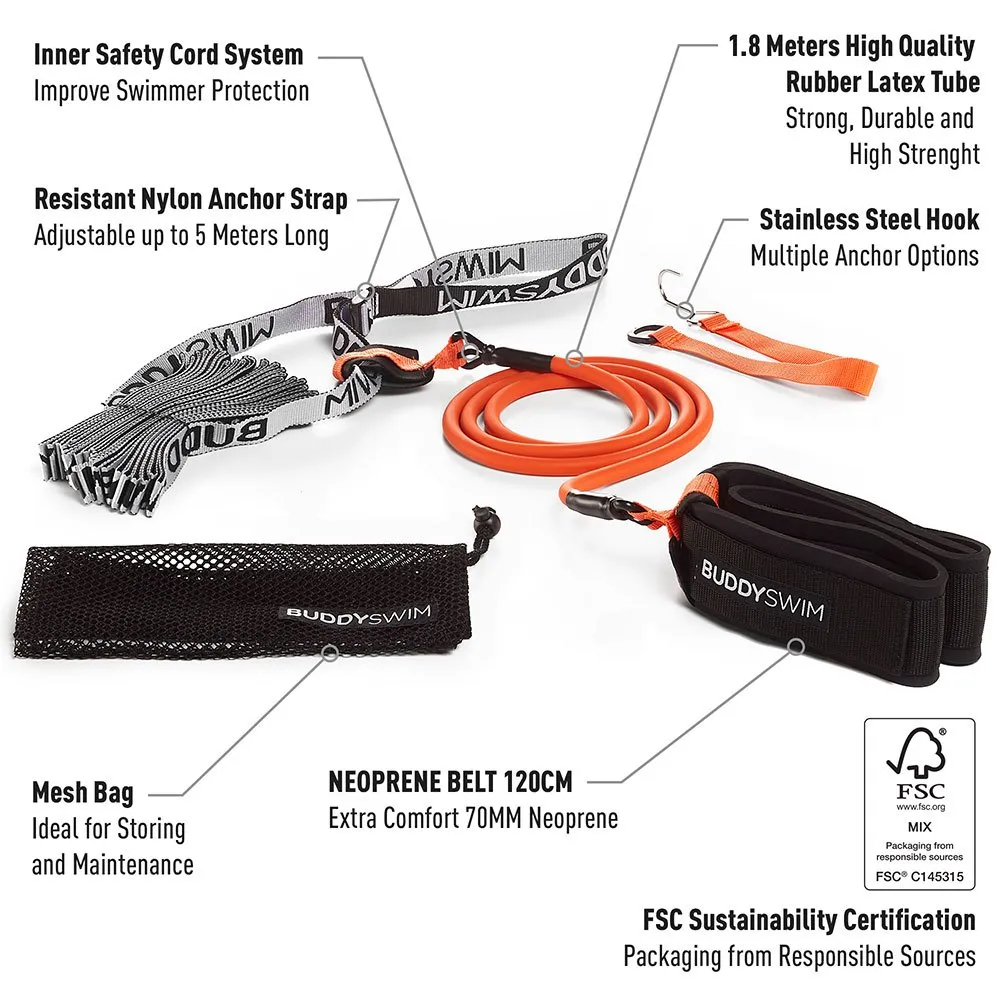 Buddyswim Stationärer Schwimmtrainingsgürtel unisex, Orange / black