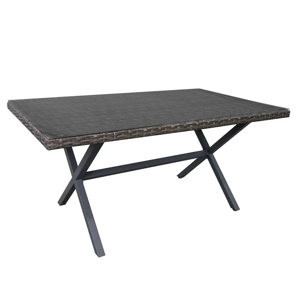Chillvert Stahl Varenna Rechteckiger Tisch Aus Glas Und Synthetischem Rattan 160x90x73 Cm, Grey / brown, One Size Chillvert Stahl Varenna Rechteckiger Tisch Aus Glas Und Synthetischem Rattan 160x90x73 Cm, Grey / brown, One Size