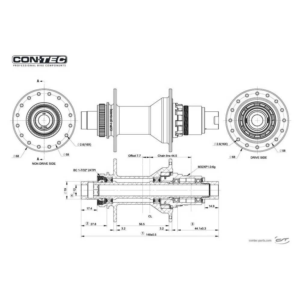 Con-Tec Core Cl Disc Boost Shimano/sram Hg Hinterradnabe, Black, 32H, 12 x 148mm Con-Tec Core Cl Disc Boost Shimano/sram Hg Hinterradnabe, Black, 32H, 12 x 148mm