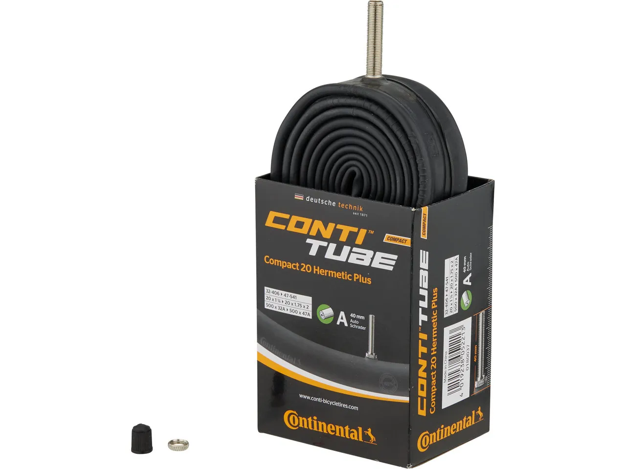 Continental Schlauch Compact 20 Hermetic Plus, Schwarz, 20 x 1 1/4-1.75 x 2 AV 40mm Continental Schlauch Compact 20 Hermetic Plus, Schwarz, 20 x 1 1/4-1.75 x 2 AV 40mm