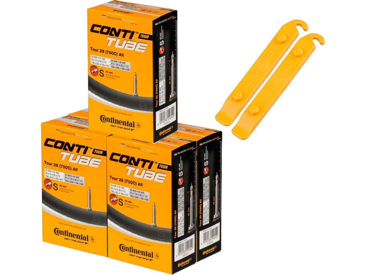 Continental Schlauch Tour 28 All - 5 Stück + 2 Reifenheber gratis, Schwarz, 27-28 x 1 1/4-1.75 x 2 SV 42mm Continental Schlauch Tour 28 All - 5 Stück + 2 Reifenheber gratis, Schwarz, 27-28 x 1 1/4-1.75 x 2 SV 42mm