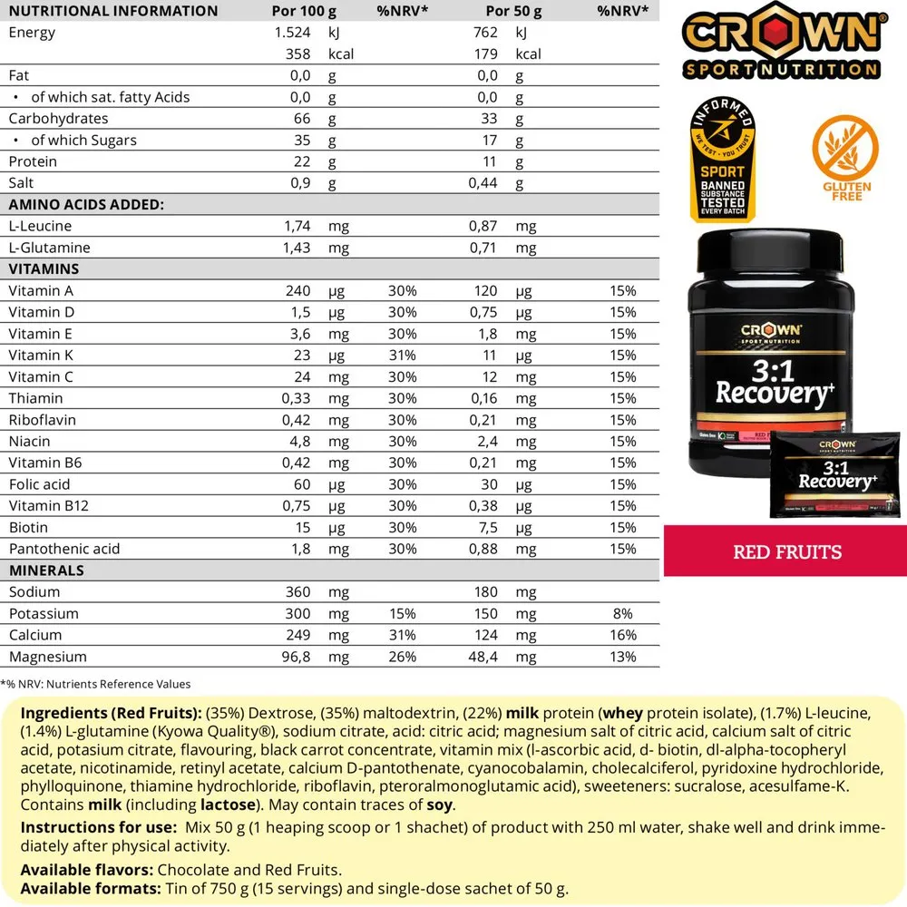 Crown Sport Nutrition 3:1 Recovery+ Recovery-monodose-box Beeren 50g 10 Einheiten, Black, One Size Crown Sport Nutrition 3:1 Recovery+ Recovery-monodose-box Beeren 50g 10 Einheiten, Black, One Size